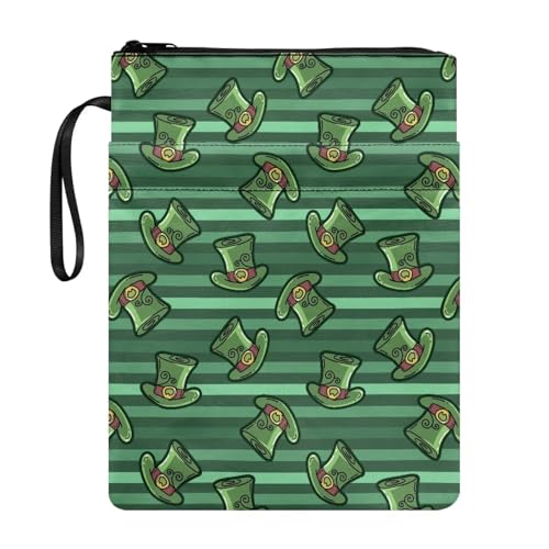 Ceudet St.Patrick Buchhülle mit Reißverschluss, leicht, Bibelhalter mit Vordertasche, tragbarer Buchumschlag mit Seil, für Damen und Herren, St.Patrick Kleeblatt-Muster, Gestreifter grüner Hut, Ceudet St.Patrick Buchhülle mit Reißverschluss, leicht, Bibelhalter mit Vordertasche, tragbarer Buchumschlag mit Seil, für Damen und Herren, St.Patrick Kleeblatt-Muster, Gestreifter grüner Hut, von Ceudet