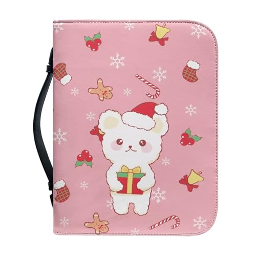 Ceudet Weihnachtsbaum-Bibelhülle mit Griff, PU-Leder, Bibeltragetasche für Kirche, Reißverschluss, Buch-Bibelschutz, Weihnachtsgeschenk für Familie, 2XL, Niedlicher Weihnachtsbär, xl von Ceudet