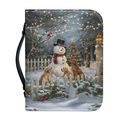 Ceudet Weihnachtsbaum-Bibelhülle mit Griff, PU-Leder, Bibeltragetasche für Kirche, mit Reißverschluss, Bibelschutz, Weihnachtsgeschenk für Familie, Größe XXL, Hunde und Schneemänner, xxl von Ceudet