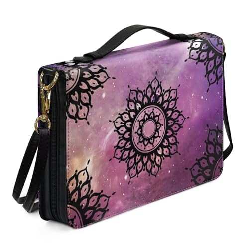 Ceudet Western-Bibelhülle für Damen und Herren, mit Taschen, Leder, Bibelhüllen für Damen und Herren, Schwarzes Mandala, L von Ceudet