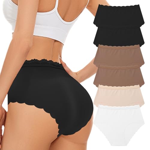 Cevapro Nahtlose Unterwäsche Damen Hipster Spitze Unterhosen Frauen Hohe Taille Seamless Slips Wolkenrand Atmungsaktiv Bequem Mehrpack 6er Pack von Cevapro
