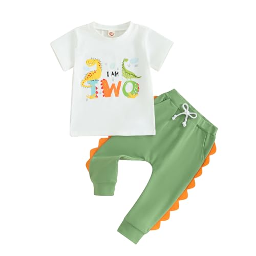 Cevoerf Kleinkind Baby Jungen Geburtstag Outfit 1. - 5. Dinosaurier Strampler Shirt Jogger Hose Set 1 2 3 4 5 Jahre Geburtstag Outfit Junge, Grün – Dinosaurier zwei, 2-3 Jahre von Cevoerf