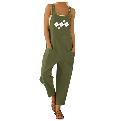 Arbeitshose Damen Latzhose Festlich Arbeitshosen with Pockets große Größen Bunte Blumenmuster Hoseanzug Playsuits Casual Arbeitslatzhose Druck Spaghetti Träge Sommeroverall von Cexiakong