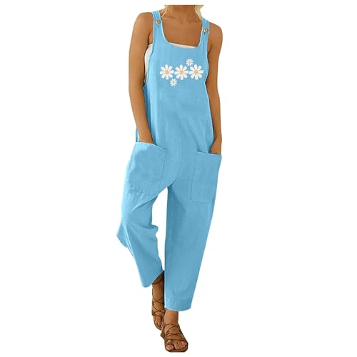 Arbeitshose Damen Latzhose Festlich Arbeitshosen with Pockets große Größen Bunte Blumenmuster Hoseanzug Playsuits Casual Arbeitslatzhose Druck Spaghetti Träge Sommeroverall von Cexiakong