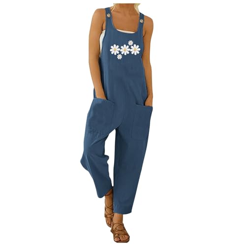 Arbeitshose Damen Latzhose Festlich Arbeitshosen with Pockets große Größen Bunte Blumenmuster Hoseanzug Playsuits Casual Arbeitslatzhose Druck Spaghetti Träge Sommeroverall von Cexiakong