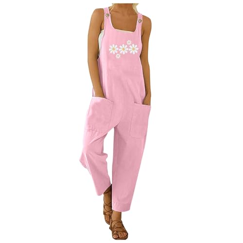 Arbeitshose Damen Latzhose Festlich Arbeitshosen with Pockets große Größen Bunte Blumenmuster Hoseanzug Playsuits Casual Arbeitslatzhose Druck Spaghetti Träge Sommeroverall von Cexiakong