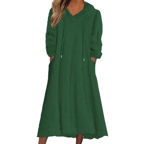 Cexiakong Bademantel Damen Lange Morgenmantel mit Reißverschluss Oversized Hoodie Fleece Nachtwäsche Hausmantel mit Taschen Wearable Sweatshirt Nachthemd Kapuze Plüsch Loungewear Herbst Winter von Cexiakong