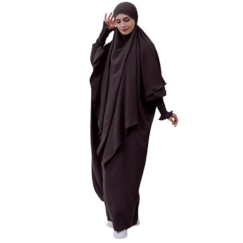 Cexiakong Damen Kleid Muslimisches Einteiliges Gebetskleid Muslim Damen Jilbab Frauen Kleid Musselin Damen Dubai Türkei Robe Gebet Jilbab Ganzkörper Kleid mit Hijab von Cexiakong