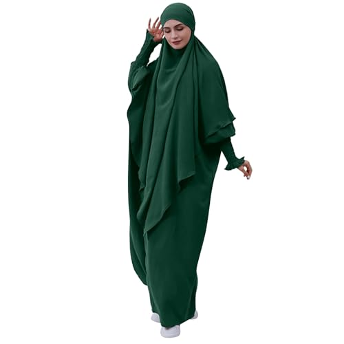 Cexiakong Damen Kleid Muslimisches Einteiliges Gebetskleid Muslim Damen Jilbab Frauen Kleid Musselin Damen Dubai Türkei Robe Gebet Jilbab Ganzkörper Kleid mit Hijab von Cexiakong