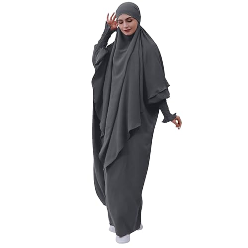 Cexiakong Damen Kleid Muslimisches Einteiliges Gebetskleid Muslim Damen Jilbab Frauen Kleid Musselin Damen Dubai Türkei Robe Gebet Jilbab Ganzkörper Kleid mit Hijab von Cexiakong