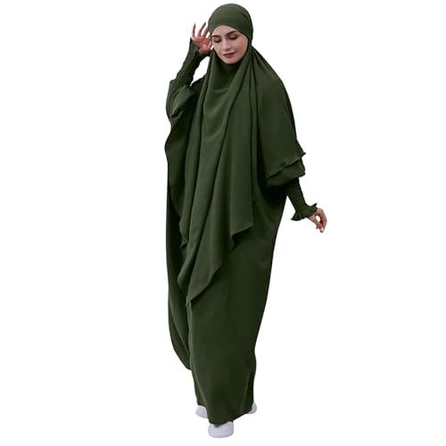 Cexiakong Damen Kleid Muslimisches Einteiliges Gebetskleid Muslim Damen Jilbab Frauen Kleid Musselin Damen Dubai Türkei Robe Gebet Jilbab Ganzkörper Kleid mit Hijab von Cexiakong