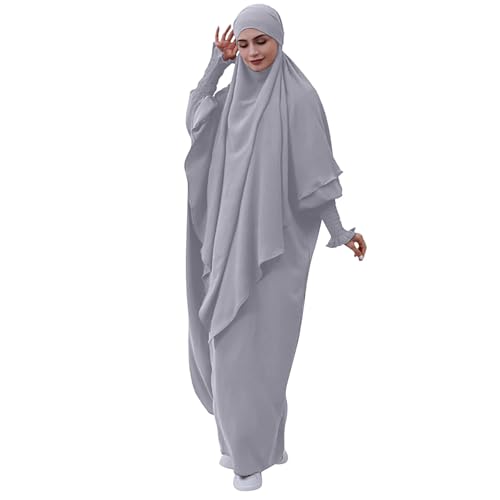 Cexiakong Damen Kleid Muslimisches Einteiliges Gebetskleid Muslim Damen Jilbab Frauen Kleid Musselin Damen Dubai Türkei Robe Gebet Jilbab Ganzkörper Kleid mit Hijab von Cexiakong