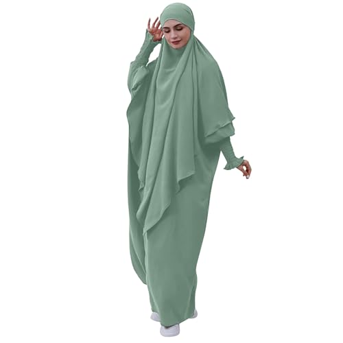 Cexiakong Damen Kleid Muslimisches Einteiliges Gebetskleid Muslim Damen Jilbab Frauen Kleid Musselin Damen Dubai Türkei Robe Gebet Jilbab Ganzkörper Kleid mit Hijab von Cexiakong