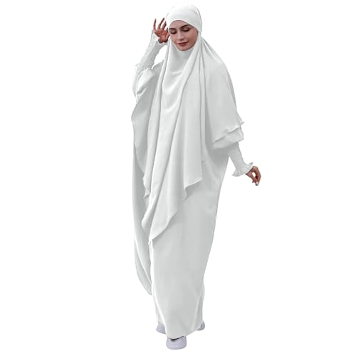 Cexiakong Damen Kleid Muslimisches Einteiliges Gebetskleid Muslim Damen Jilbab Frauen Kleid Musselin Damen Dubai Türkei Robe Gebet Jilbab Ganzkörper Kleid mit Hijab von Cexiakong