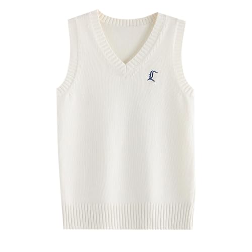 Cexiakong Damen Mädchen Jungen Ärmellose Pullunder Unisex V Ausschnitt Baumwolle Strickpullover Westen 12 Farben Retro Pullover Strickweste für Herbst Frühling Winter Fleece von Cexiakong