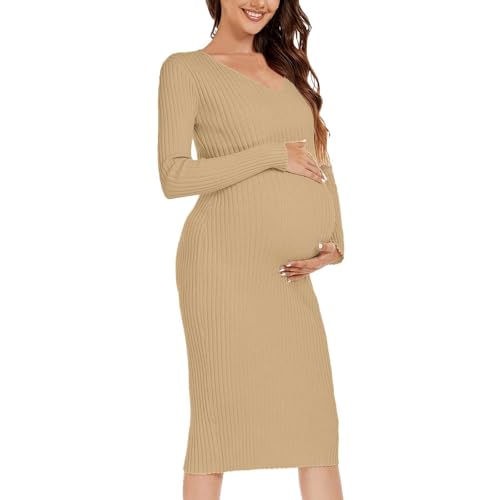 Cexiakong Damen Umstandskleid Strickkleid Langarm Umstandsmode Elegant Schwangerschaftskleid Stillen Kleid Lange ärmel Umstandsmode Kleid Langarm Abendkleid Schwangerschafts Pulloverkleid Lässige von Cexiakong