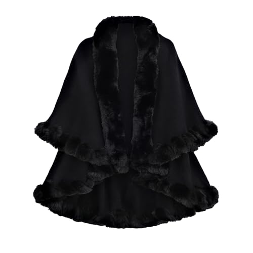Cexiakong Damen Weihnachten Kunstpelz Strick Poncho Cape Winter Umhang Strickjacken Warm Umhang Gestrickt mit Kapuze Cardigan Brautjacke Bolero für Winter Hochzeit Abend Weihnachten Schwarz von Cexiakong