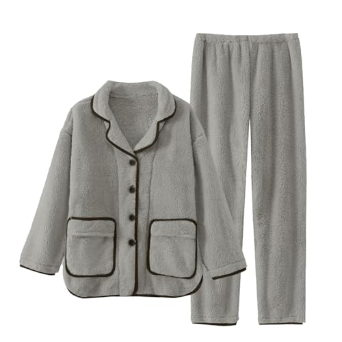 Cexiakong Fleece-Innenseite Herren Plus Dicke Flauschig Jogginganzug Kuschelig Freizeitanzug Warm Schlafanzug Flanell-Kuschelanzug Flauschig 2 Teilig Teddyfutter Trainingsanzug Weich von Cexiakong