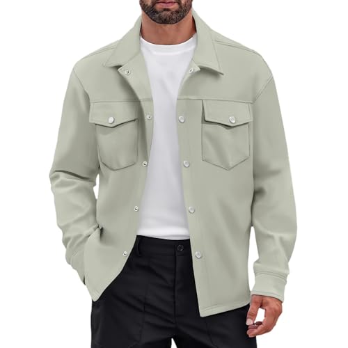 Cexiakong Herren Hemdjacke Langarm Overshirt Casual Button Down Shacket Thermohemden mit Taschen Hemd Langarm Freizeithemd Männer Jacke Regular Fit Button Up Hemdjacke Mit Klappentasche Fleece von Cexiakong