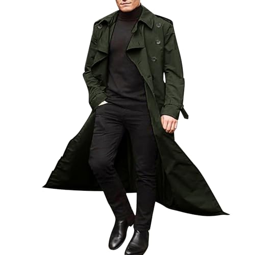 Cexiakong Herren Herbst und Winter Langer Trenchcoat Zweireihig Mäntel Gürtel Lose Jacke herren Herbst und Winter langer Trenchcoat zweireihiger Mantel mit lockerer Taille Warm von Cexiakong