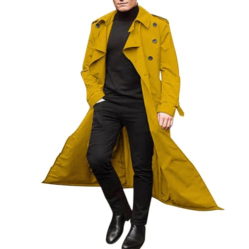 Cexiakong Herren Herbst und Winter Langer Trenchcoat Zweireihig Mäntel Gürtel Lose Jacke herren Herbst und Winter langer Trenchcoat zweireihiger Mantel mit lockerer Taille Warm von Cexiakong