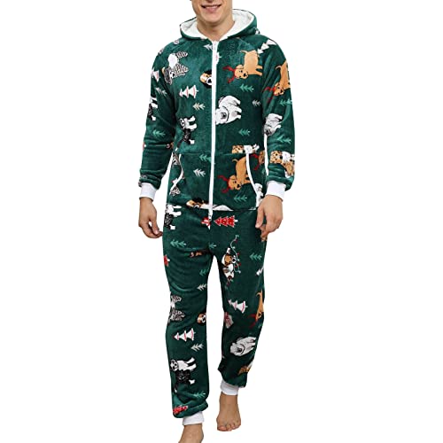 Cexiakong Herren Jumpsuit Weihnachten Sanft Flanell Fleece Overall Pyjama Mit reißverschluss Winter Thermal Plüsch Gefüttert Homewear Oversize Bequem Strampelanzug Langarm Schlafoverall Freizeit von Cexiakong
