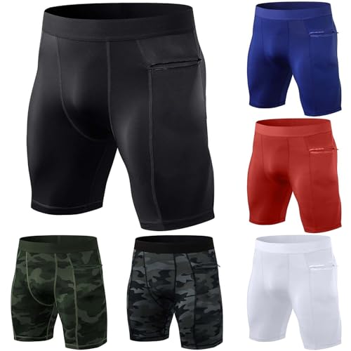 Cexiakong Herren Kompressionsshorts Schnelltrocknendes Base Layer Tights Sport Unterhosen für Enge trockene und atmungsaktive Radlerhose Sportshorts mit Handytasche von Cexiakong