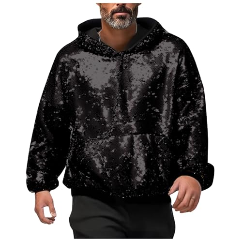 Cexiakong Herren Pailletten Hoodie glitzernd mit Kapuze glitzernder Mantel Party Outwear glänzender Stoff Metallic Gold Disco Shirts Hoodies Mädchen Sweatshirt mit Pailletten glitzernd Karneval von Cexiakong