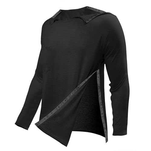 Cexiakong Herren Post Schulter Shirts Hemden nach Schulteroperationen Genesung Abreißbar Kurzärmlig Vollständig Offene Seite Druckknopf Dialyse Chemo Kleidung Einfarbig von Cexiakong