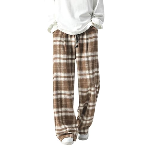 Cexiakong Herren Pyjamahose Warm Lang Baumwolle Weich Schlafanzughose Kariert Winter Nachtwäsche Freizeithose Fleece Pyjamahose Relaxed Fit Hose von Cexiakong