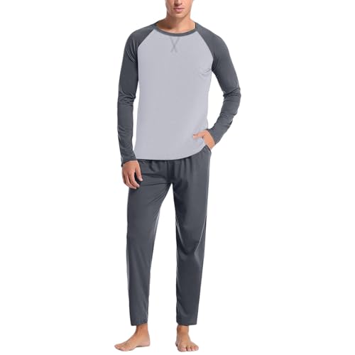Cexiakong Herren Schlafanzug Lang Pyjama Baumwolle Winter Zweiteilige Pyjamas mit Langarmshirt und Schlafanzughose Rundhals Langarm Oberteil und Karierte Schlafanzüge für Herren Nightwear Set Schönes von Cexiakong
