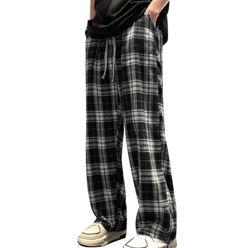 Cexiakong Herren Schlafanzughose Karo Pyjamahose Herren Lang Pyjamahose Karierte Nachtwäsche Lounge Hose Pyjamaunterteil Freizeithose mit Seitentaschen für Männer Gerade Geschnitten Bequeme Comfy von Cexiakong