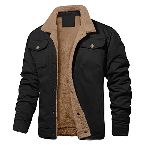 Cexiakong Herren Sherpa Fleece Trucker Jacken Revers Casual Military Cargo Jacket Winter Thicken Warm Coat with Fur Collar Winterjacke Verdicktes Fleece Gefütterte Cargo Jacke Fliegerjacke Passform von Cexiakong