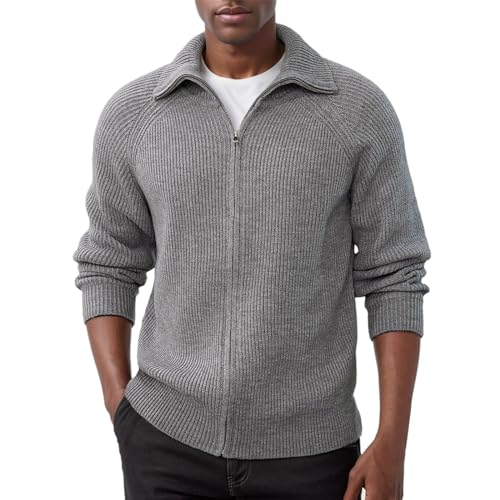 Cexiakong Herren Strickjacke mit Reissverschluss Cardigan Stehkragen Pullover Feinstrike Sweaters trickjacke Herren Rippenstrick Cardigan Langarm Winterjacke Feinstrick Sweaters Stretch von Cexiakong