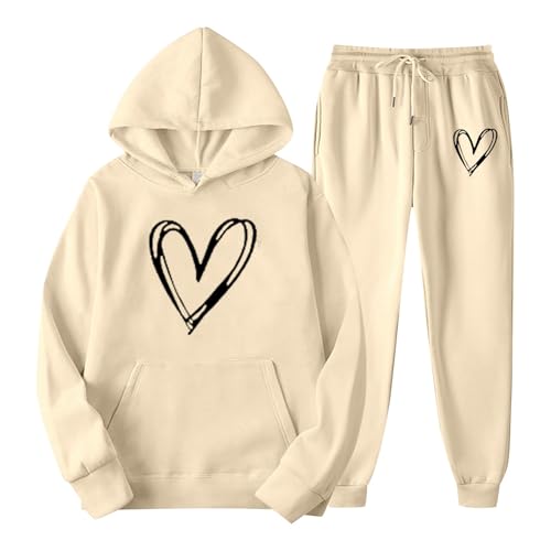 Cexiakong Jogginganzug Damen Bedruckte Sportanzug 2 Teilig Baggy Sweatshirt Mit Kapuze Basic Loungewear Langarm Elegant Trainingsanzug Fall Winter Hausanzug Bequeme Freizeitanzug von Cexiakong
