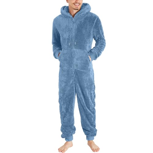 Cexiakong Jumpsuit Herren Teddy Fleece Schlafanzug Einteiler Mit Zip Winter Fluffy Pyjama Overall Mit Kapuze Relaxed Fit Nachtwäsche Warm Flauschig Schlafoverall Lang Plüsch Ganzkörperanzug Angenehm von Cexiakong