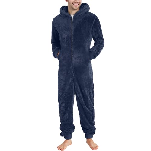 Cexiakong Jumpsuit Herren Teddy Fleece Schlafanzug Einteiler Mit Zip Winter Fluffy Pyjama Overall Mit Kapuze Relaxed Fit Nachtwäsche Warm Flauschig Schlafoverall Lang Plüsch Ganzkörperanzug Angenehm von Cexiakong
