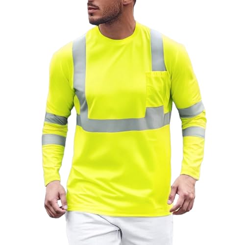 Cexiakong Langarmshirt Herren Warnschutz Tshirt Warnweste Reflektierend Warnweste Atmungsaktiv Leicht Kurzarmshirt Kurzarm Arbeitskleidung Sichtbarkeit Hemden von Cexiakong