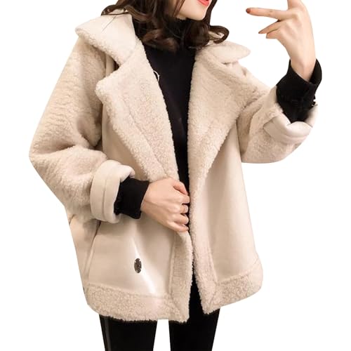 Cexiakong Leder Jacke Damen Gefüttert Warm Lederjacke Damen Winter Innenfutter Winterjacke Frauen Vintage Fellkragen Lederjacke Innen Mit Fell Fleece Motorrad Jacke Reißverschluss Karneval von Cexiakong