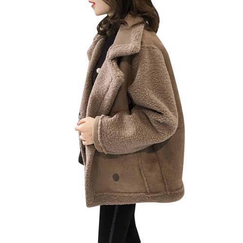 Cexiakong Leder Jacke Damen Gefüttert Warm Lederjacke Damen Winter Innenfutter Winterjacke Frauen Vintage Fellkragen Lederjacke Innen Mit Fell Fleece Motorrad Jacke Reißverschluss von Cexiakong