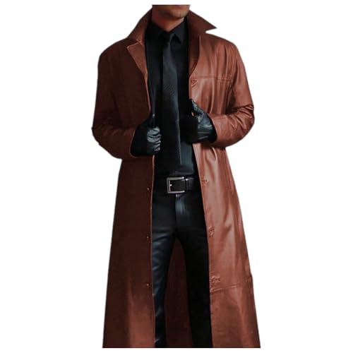 Cexiakong Ledermantel Herren Lang Schwarz Mittelalter Zweireiher Mantel Steampunk Gothic Jacke Vintage Viktorianischen Cosplay Kostüm TrenchCoat Distressed Herrenmantel Karneval Coat von Cexiakong
