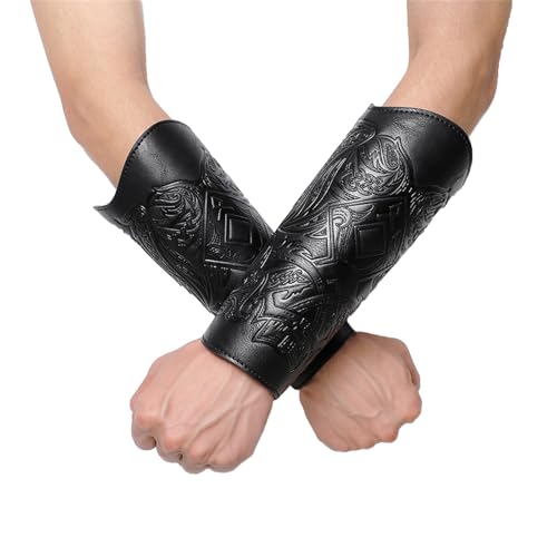 Cexiakong Mittelalterliche Leder Armschienen für Herren geprägtes Schwert Wikinger Lederarmarmschutz Armschutz Armband Handschuhe Outfite Zubehör 1 Paar von Cexiakong