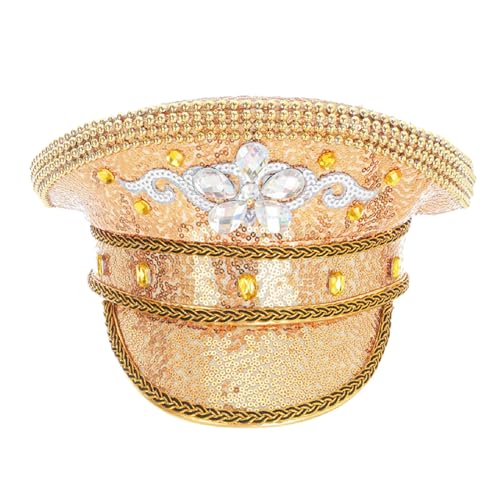 Cexiakong Pailletten Mütze Karneval Punk Hut Burning Man Sparkly Steampunk Hüte Damen Militär Kapitän Kappe Weihnachtsmütze von Cexiakong