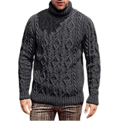 Cexiakong Rollkragenpullover Herren Strickpullover Zopfmuster Grobstrick Einfarbig Pulli Herbst Winter Fleece Sweater Outfit von Cexiakong