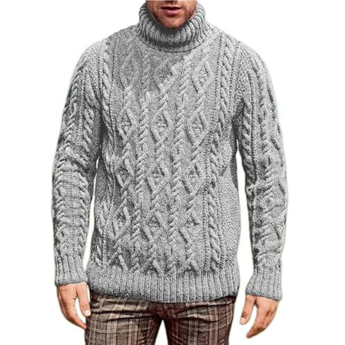 Cexiakong Rollkragenpullover Herren Strickpullover Zopfmuster Grobstrick Einfarbig Pulli Herbst Winter Fleece Sweater Outfit von Cexiakong