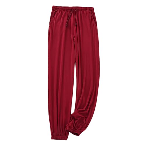 Cexiakong Schlafanzughose Herren Lang mit Bündchen Einfarbige Pyjamahose für Männer Schlafhose Haushose Freizeithose mit Knopfleiste Karneval von Cexiakong