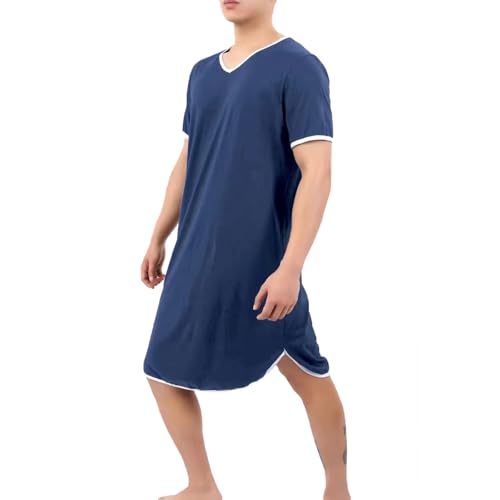 Cexiakong Schlafshirt Herren Kurzarm Baumwolle Schlafanzugoberteile für Herren Nachthemden Männer Schlafhemd Pyjamaoberteil Herbst Winter von Cexiakong
