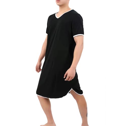 Cexiakong Schlafshirt Herren Kurzarm Baumwolle Schlafanzugoberteile für Herren Nachthemden Männer Schlafhemd Pyjamaoberteil Herbst Winter von Cexiakong
