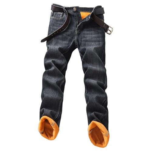 Cexiakong Thermojeans Herren Thermohose Schneehose gefütterte Winterhose Winterjeans mit Fleece gefüttert Hosen Fleece Gefütterte Jeans Regular Fit Komfortabler Bequeme von Cexiakong
