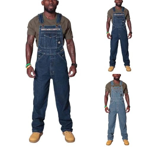 Herren Denim Latzhose Loose Hosenanzug Retro Jeans Overalls Cargo Jeans Hosenanzug Arbeitslatzhosen Denim Latzhose in Washed Optik Lätzchen und Hosenträger Freizeit von Cexiakong